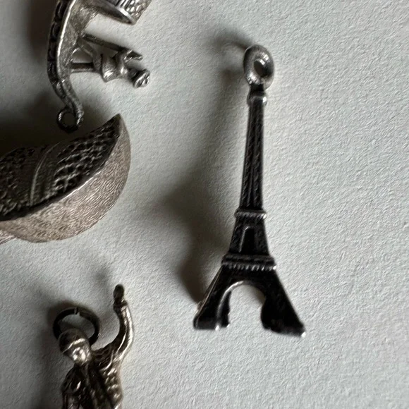 9pc Sterling Silver and silver tone travel charm collection bundle